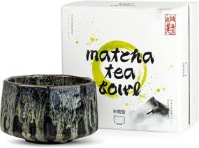 img 2 attached to 🍵 Authentic Handcrafted Japanese Matcha Tea Cup Bowl - Multicolor Black Ceramic Ceremonial Chawan, Large Macha Drinking Glass - Gift Box Included!