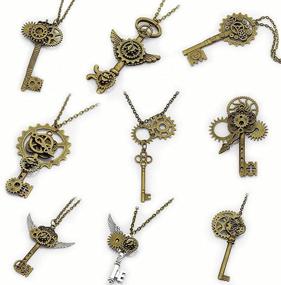 img 3 attached to 🕊️ LolliBeads 230g Antiqued Bronze/Silver Metal Skeleton Keys and Wings, Steampunk Watch Gear Cog Wheel, Chains, Clasps, and Jump Rings DIY Kit (300 Pieces)