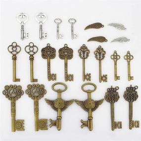 img 1 attached to 🕊️ LolliBeads 230g Antiqued Bronze/Silver Metal Skeleton Keys and Wings, Steampunk Watch Gear Cog Wheel, Chains, Clasps, and Jump Rings DIY Kit (300 Pieces)