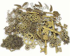 img 4 attached to 🕊️ LolliBeads 230g Antiqued Bronze/Silver Metal Skeleton Keys and Wings, Steampunk Watch Gear Cog Wheel, Chains, Clasps, and Jump Rings DIY Kit (300 Pieces)