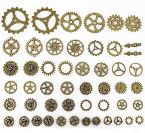 img 2 attached to 🕊️ LolliBeads 230g Antiqued Bronze/Silver Metal Skeleton Keys and Wings, Steampunk Watch Gear Cog Wheel, Chains, Clasps, and Jump Rings DIY Kit (300 Pieces)