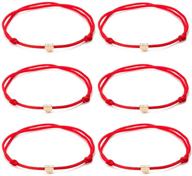 tomlee 6pcs red string bracelets with gold plated heart charm, handmade and adjustable string, set of 6 bracelets in red logo