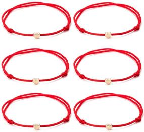 img 4 attached to TOMLEE 6pcs Red String Bracelets with Gold Plated Heart Charm, Handmade and Adjustable String, Set of 6 Bracelets in Red