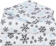 ❄️ queen size 100% cotton printed flannel sheet set - soft and heavyweight double brushed flannel sheets - deep pocket queen sheets set with snowflake design logo