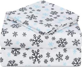 img 4 attached to ❄️ Queen Size 100% Cotton Printed Flannel Sheet Set - Soft and Heavyweight Double Brushed Flannel Sheets - Deep Pocket Queen Sheets Set with Snowflake Design