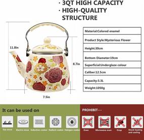 img 3 attached to 🌺 Floral Enamel 3.3 Quart Teapot - Large Porcelain Enameled Teakettle - Colorful Stovetop Hot Water Tea Kettle Pot - Small Retro Classic Design in White