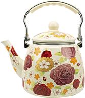 🌺 floral enamel 3.3 quart teapot - large porcelain enameled teakettle - colorful stovetop hot water tea kettle pot - small retro classic design in white logo