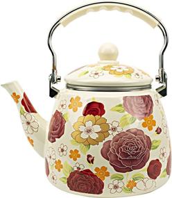 img 4 attached to 🌺 Floral Enamel 3.3 Quart Teapot - Large Porcelain Enameled Teakettle - Colorful Stovetop Hot Water Tea Kettle Pot - Small Retro Classic Design in White