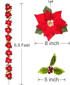 img 2 attached to 🎄 6.5Ft Lighted Poinsettia Christmas Garland with Red Berries and Holly Leaves - Pre-Lit Velvet Artificial Poinsettia Garland for Christmas Decoration, Battery Operated