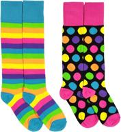 🧦 colorful tiger striped polka dot knee high socks for girls: fun and casual fashion in size 6-8.5 logo