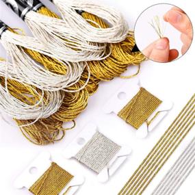 img 1 attached to 🧵 12 Skeins of Metallic Glitter Embroidery Threads for Cross Stitch Craft Needlework - Includes Floss Bobbins, Embroidery Needles, and Threader