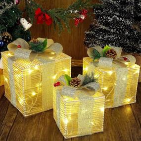 img 1 attached to 🎁 Lulu Home Lighted Christmas Boxes: 60 LEDs Xmas Presents with Bowknots – Perfect Holiday Party Decorations for Christmas Tree Indoor/Outdoor
