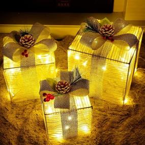 img 4 attached to 🎁 Lulu Home Lighted Christmas Boxes: 60 LEDs Xmas Presents with Bowknots – Perfect Holiday Party Decorations for Christmas Tree Indoor/Outdoor
