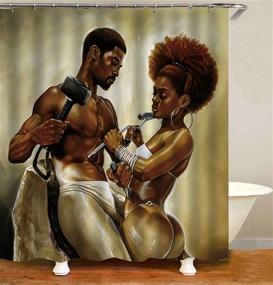 img 3 attached to 🚿 Set of 4 African Couple Lover Sculpture Art Oil Painting Shower Curtains with Non-Slip Rugs, Long-Lasting Waterproof Bath Curtain