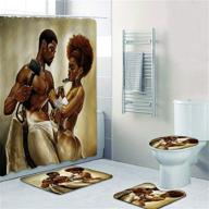 🚿 set of 4 african couple lover sculpture art oil painting shower curtains with non-slip rugs, long-lasting waterproof bath curtain logo