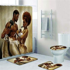 img 4 attached to 🚿 Set of 4 African Couple Lover Sculpture Art Oil Painting Shower Curtains with Non-Slip Rugs, Long-Lasting Waterproof Bath Curtain