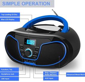 img 2 attached to 🎧 Portable CD Player Boombox with Bluetooth, FM Radio, Crystal-Clear Sound, MP3 Playback, USB Port, AUX Input, Headphone Jack, LCD Display, AC/DC Operated - LONPOO Stereo Sound System