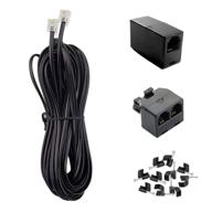 📞 15ft phone cord with rj11 plug, coupler splitter, and cable clips for landline telephones - black logo
