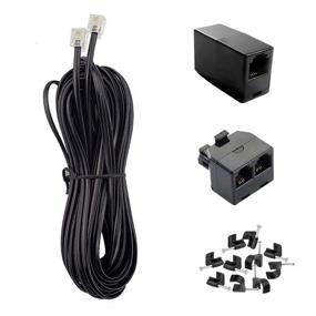 img 4 attached to 📞 15FT Phone Cord with RJ11 Plug, Coupler Splitter, and Cable Clips for Landline Telephones - Black