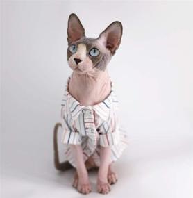 img 2 attached to 🐱 Sphynx Hairless Cat Summer Cotton Shirts - Breathable Pet Clothes with Crown/Stripe/Car Pattern Button Sleeved Kitten T-Shirts - Cats &amp; Small Dogs Apparel