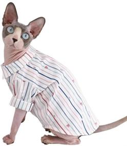 img 4 attached to 🐱 Sphynx Hairless Cat Summer Cotton Shirts - Breathable Pet Clothes with Crown/Stripe/Car Pattern Button Sleeved Kitten T-Shirts - Cats &amp; Small Dogs Apparel