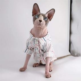 img 3 attached to 🐱 Sphynx Hairless Cat Summer Cotton Shirts - Breathable Pet Clothes with Crown/Stripe/Car Pattern Button Sleeved Kitten T-Shirts - Cats &amp; Small Dogs Apparel