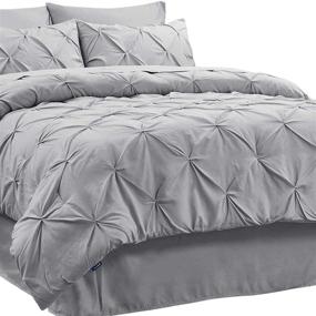 img 4 attached to 🛏️ Bedsure Twin Comforter Set Kids - 6 Piece Pintuck Twin Bed in A Bag, Grey Pinch Pleat Twin Bedding - Comforters, Sheets, Pillowcases, Shams - Kids Bedding Collections