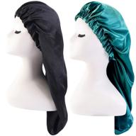 silky satin bonnet set for braids and dreadlocks - extra long elastic band, perfect for curly hair sleeping logo