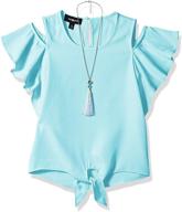 👚 stylish amy byer girls' flutter sleeve cold shoulder top with necklace - trendy and elegant fashion for young girls logo