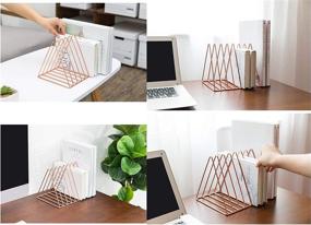 img 1 attached to 📚 Rose Gold Triangle File Folder Racks and Magazine Holder – Stylish 10 Section Metal Newspaper Holder for Office and Home Decor, by Cq acrylic