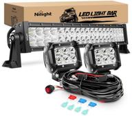 nilight zh005 22-inch 120w led light bar combo - includes 2pcs 4-inch 18w led spot pod fog lights and 16awg wiring harness kit, 2 leads, 2-year warranty logo