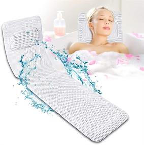 img 4 attached to YIMODO Non-Slip Full Body Bath Pillow Mat - Luxury Spa Cushion with Tub Neck and Back Support - Large Suction Cups Comfort Head Rest - 49x14in