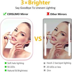 img 3 attached to 💄 CERSLIMO Pink Travel Makeup Mirror: Portable Lighted Vanity Mirror with 4 LED Tape Halo Lights, Touch Screen Dimming & Dual Power Supply for Countertop Cosmetic Use