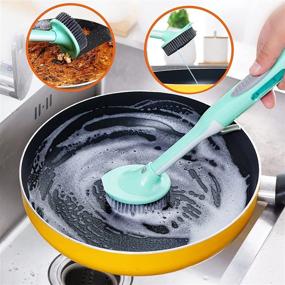 img 3 attached to 🧽 AluAlu Kitchen Dish Brush with Handle and Soap Dispenser - Ideal for Cleaning Pots, Pans, Sink, Tableware, and Stove - 1 Pack