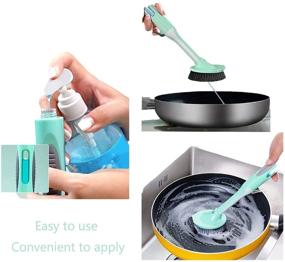 img 2 attached to 🧽 AluAlu Kitchen Dish Brush with Handle and Soap Dispenser - Ideal for Cleaning Pots, Pans, Sink, Tableware, and Stove - 1 Pack