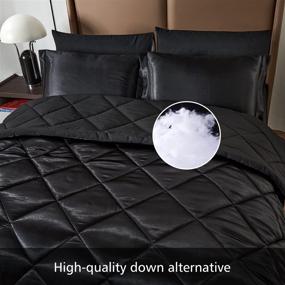 img 2 attached to 🛏️ HAOK 490 GSM Satin Luxury Comforter Set in Solid Black - 8-Piece Queen Size Bedding Set with Satin Bed Sheets, 2 Pillowcases, 2 Shams, 1 Bed Skirt - Down Alternative, Silky Smooth Comforter Set
