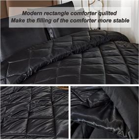 img 3 attached to 🛏️ HAOK 490 GSM Satin Luxury Comforter Set in Solid Black - 8-Piece Queen Size Bedding Set with Satin Bed Sheets, 2 Pillowcases, 2 Shams, 1 Bed Skirt - Down Alternative, Silky Smooth Comforter Set