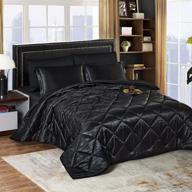 🛏️ haok 490 gsm satin luxury comforter set in solid black - 8-piece queen size bedding set with satin bed sheets, 2 pillowcases, 2 shams, 1 bed skirt - down alternative, silky smooth comforter set logo