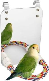 img 4 attached to 🦜 7 Inch Bird Mirror with Rope Perch - Parakeet Cage Toy for Parrots: Greys, Cockatoos, Cockatiels, Conures, Lovebirds, Canaries
