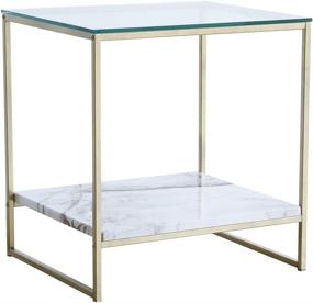 img 4 attached to 🌟 Tilly Lin Glass Top Faux Marble Accent Table/Nightstand with Gold Metal Legs