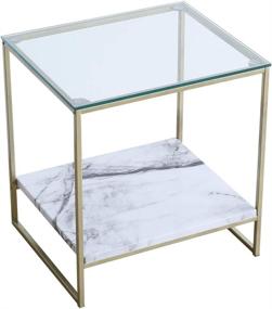 img 3 attached to 🌟 Tilly Lin Glass Top Faux Marble Accent Table/Nightstand with Gold Metal Legs