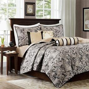 img 3 attached to Classic Damask Design Quilt Set - All Season Lightweight Coverlet Bedspread Bedding with Matching Shams, Pillows - King/California King (104 in x 94 in) - Aubrey Jacquard Paisley Black