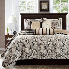 img 4 attached to Classic Damask Design Quilt Set - All Season Lightweight Coverlet Bedspread Bedding with Matching Shams, Pillows - King/California King (104 in x 94 in) - Aubrey Jacquard Paisley Black