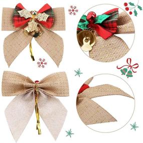 img 1 attached to 🎄 Linen Christmas Bowknot with Mini Jingle Bells: The Perfect Christmas in July Party Supplies and Decorations
