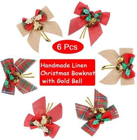 img 4 attached to 🎄 Linen Christmas Bowknot with Mini Jingle Bells: The Perfect Christmas in July Party Supplies and Decorations
