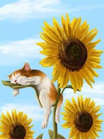 img 4 attached to ifymei Paint By Numbers: DIY Oil Painting Kit - Sleeping Cat and Sunflower Pattern for Kids, Adults, and Beginners - 16 x 20 inch Canvas Gift