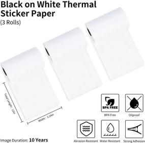 img 3 attached to Vetbuosa White Self-Adhesive Thermal Paper: Glossy Sticker Paper for Mini Sticker Printer Inkless Bluetooth Pocket Thermal Printer (Black on White), 57mm x 3.5m, 30mm Diameter, 3-Roll Pack