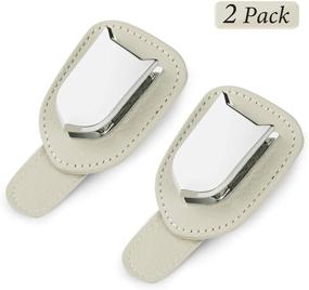 img 3 attached to 🚗 2 Pack Beige Car Visor Glasses Holder - Sunglass Eyeglass Mount with Ticket Card Clip for Car