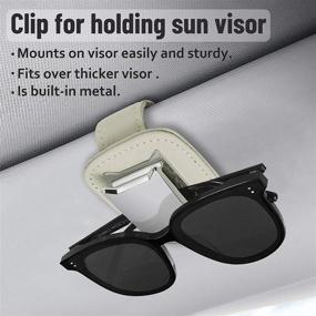 img 2 attached to 🚗 2 Pack Beige Car Visor Glasses Holder - Sunglass Eyeglass Mount with Ticket Card Clip for Car