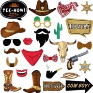 🤠 western cowboy photo booth props kit - 26 pieces, selfie props for western cowboy theme party decorations and favors supplies logo